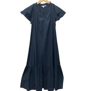 Chicos Tiered Dress Size Medium 1 Blue Ruffle Sleeve Summer Capsule Quiet Luxury
